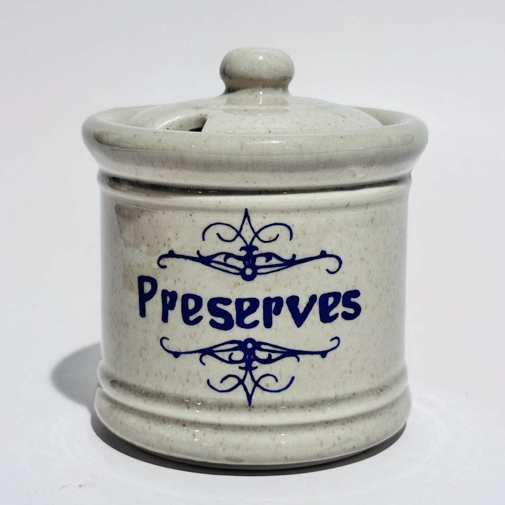 Vintage McCoy‎ Blue Speckled Pottery Preserves Jam Jar w Lid USA #1853